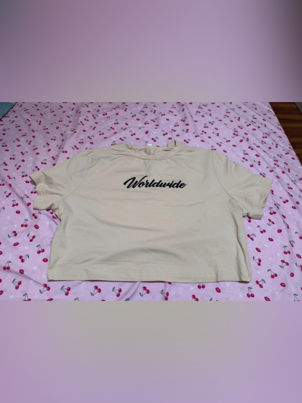 Worldwide Graphic Cropped Short Sleeve Tee in Cream Like New Size XL
